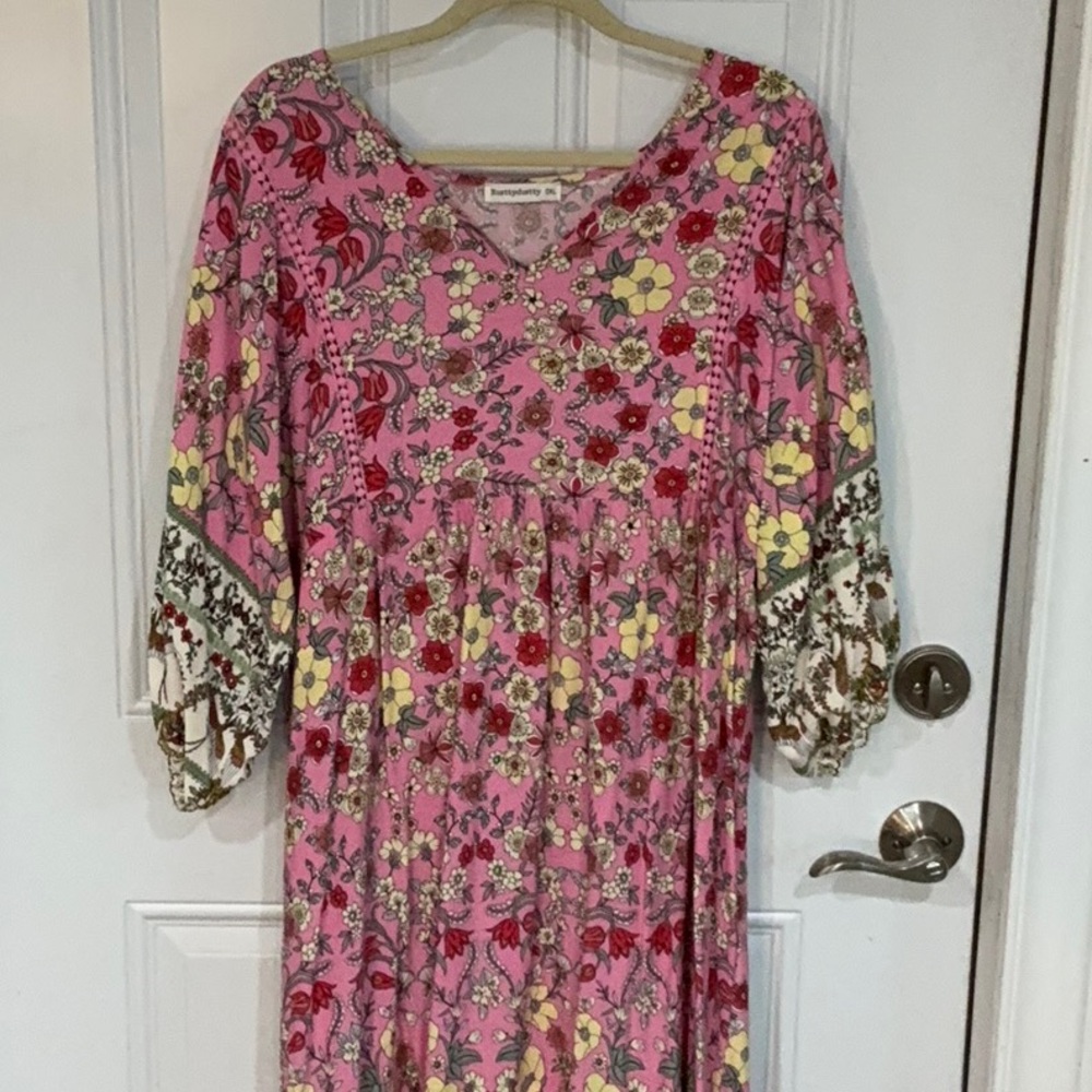 Floral Pink Maxi Dress by Rustty Dustty size 0XL all viscose material.